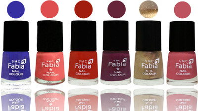 

Fabia Exclusive Nail Polish Shock Blue-Salmon-Shock Orange Red-Mulberry-Gold-Coral Pink(Pack of 6)