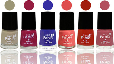 

Fabia Exclusive Nail Polish Tan-Cherry Blossom-Shock Blue-Salmon-Shock Orange Red-Mauve Pink(Pack of 6)