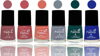 

Fabia Exclusive Nail Polish Lip-Bazooka Joe-Light Peach-Wild Gray Yonder-Dark Green-Shock Blue Dark(Pack of 6)