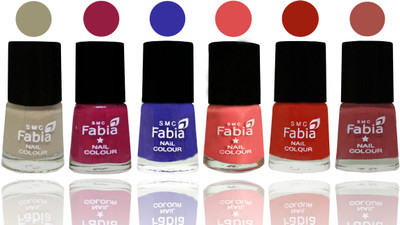 

Fabia Exclusive Nail Polish Tan-Cherry Blossom-Shock Blue-Salmon-Shock Orange Red-Dark Peach(Pack of 6)