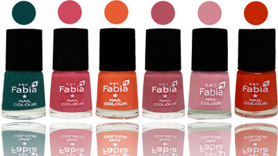 

Fabia Exclusive Nail Polish Dark Green-Shock Pink-Sour Orange-Mauve Pink-Rose-Fire Orange(Pack of 6)
