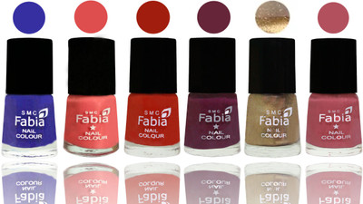 

Fabia Exclusive Nail Polish Shock Blue-Salmon-Shock Orange Red-Mulberry-Gold-Mauve Pink(Pack of 6)