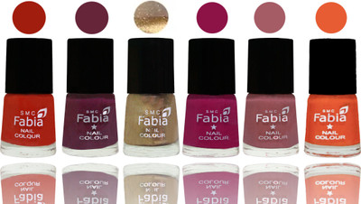 

Fabia Exclusive Nail Polish Shock Orange Red-Mulberry-Gold-Raspberry-Lip-Sour Orange(Pack of 6)