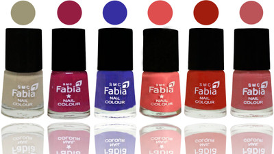 

Fabia Exclusive Nail Polish Tan-Cherry Blossom-Shock Blue-Salmon-Shock Orange Red-Peach(Pack of 6)
