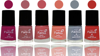 

Fabia Exclusive Nail Polish Raspberry-Lip-Bazooka Joe-Light Peach-Wild Gray Yonder-Candy Orange(Pack of 6)