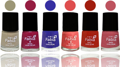 

Fabia Exclusive Nail Polish Tan-Cherry Blossom-Shock Blue-Salmon-Shock Orange Red-Coral Pink(Pack of 6)