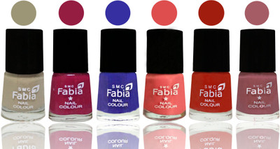 

Fabia Exclusive Nail Polish Tan-Cherry Blossom-Shock Blue-Salmon-Shock Orange Red-Lip(Pack of 6)