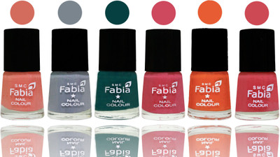 

Fabia Exclusive Nail Polish Light Peach-Wild Gray Yonder-Dark Green-Shock Pink-Sour Orange-Strawberry(Pack of 6)