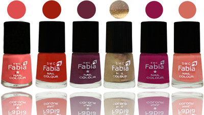 

Fabia Exclusive Nail Polish Salmon-Shock Orange Red-Mulberry-Gold-Raspberry-Light Peach(Pack of 6)