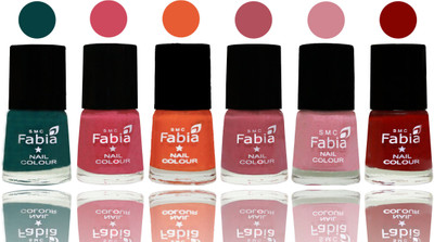 

Fabia Exclusive Nail Polish Dark Green-Shock Pink-Sour Orange-Mauve Pink-Rose-Bold Red(Pack of 6)