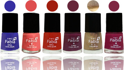 

Fabia Exclusive Nail Polish Shock Blue-Salmon-Shock Orange Red-Mulberry-Gold-Dark Magenta(Pack of 6)