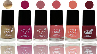 

Fabia Exclusive Nail Polish Gold-Raspberry-Lip-Bazooka Joe-Light Peach-Jam(Pack of 6)