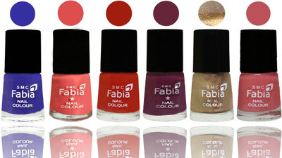 

Fabia Exclusive Nail Polish Shock Blue-Salmon-Shock Orange Red-Mulberry-Gold-Bazooka Joe(Pack of 6)