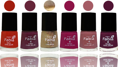 

Fabia Exclusive Nail Polish Shock Orange Red-Mulberry-Gold-Raspberry-Lip-Boysenberry(Pack of 6)