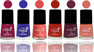 

Fabia Exclusive Nail Polish Cherry Blossom-Shock Blue-Salmon-Shock Orange Red-Mulberry-Light Peach(Pack of 6)