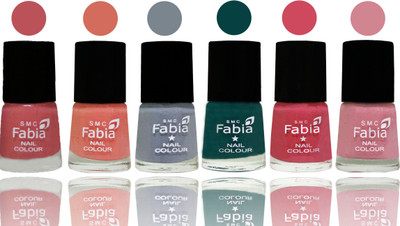 

Fabia Exclusive Nail Polish Bazooka Joe-Light Peach-Wild Gray Yonder-Dark Green-Shock Pink-Rose(Pack of 6)