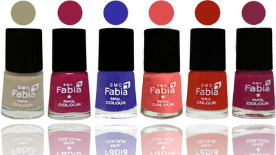 

Fabia Exclusive Nail Polish Tan-Cherry Blossom-Shock Blue-Salmon-Shock Orange Red-Dark Magenta(Pack of 6)