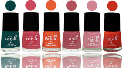 

Fabia Exclusive Nail Polish Dark Green-Shock Pink-Sour Orange-Mauve Pink-Rose-Orange(Pack of 6)