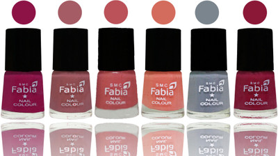 

Fabia Exclusive Nail Polish Raspberry-Lip-Bazooka Joe-Light Peach-Wild Gray Yonder-Pure Wine(Pack of 6)