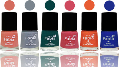 

Fabia Exclusive Nail Polish Light Peach-Wild Gray Yonder-Dark Green-Shock Pink-Sour Orange-Shock Blue Dark(Pack of 6)
