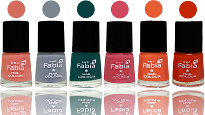 

Fabia Exclusive Nail Polish Light Peach-Wild Gray Yonder-Dark Green-Shock Pink-Sour Orange-Fire Orange(Pack of 6)
