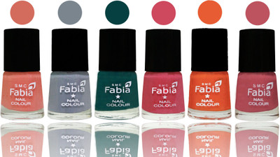 

Fabia Exclusive Nail Polish Light Peach-Wild Gray Yonder-Dark Green-Shock Pink-Sour Orange-Coral Pink(Pack of 6)