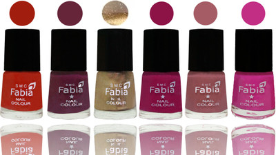 

Fabia Exclusive Nail Polish Shock Orange Red-Mulberry-Gold-Raspberry-Lip-Pink Pink(Pack of 6)