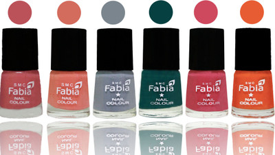 

Fabia Exclusive Nail Polish Bazooka Joe-Light Peach-Wild Gray Yonder-Dark Green-Shock Pink-Sour Orange(Pack of 6)