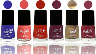

Fabia Exclusive Nail Polish Shock Blue-Salmon-Shock Orange Red-Mulberry-Gold-Wine Red(Pack of 6)