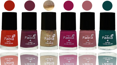 

Fabia Exclusive Nail Polish Shock Orange Red-Mulberry-Gold-Raspberry-Lip-Dark Green(Pack of 6)