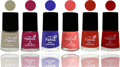 

Fabia Exclusive Nail Polish Tan-Cherry Blossom-Shock Blue-Salmon-Shock Orange Red-Red(Pack of 6)