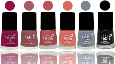 

Fabia Exclusive Nail Polish Raspberry-Lip-Bazooka Joe-Light Peach-Wild Gray Yonder-Black(Pack of 6)