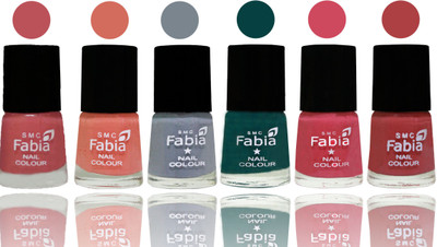 

Fabia Exclusive Nail Polish Bazooka Joe-Light Peach-Wild Gray Yonder-Dark Green-Shock Pink-Peach(Pack of 6)