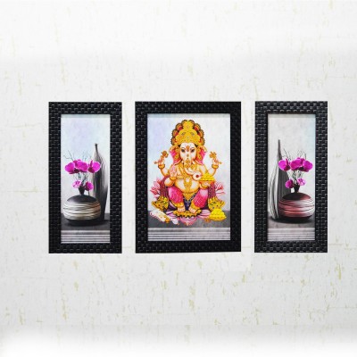 eCraftIndia Lord Ganesha UV Matt Textured Ink 14 inch x 24 inch Painting(With Frame, Pack of 3)