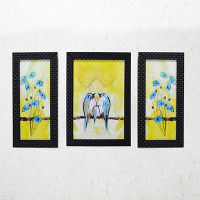 eCraftIndia Bird UV Matt Textured Ink 14 inch x 24 inch Painting(With Frame, Pack of 3)