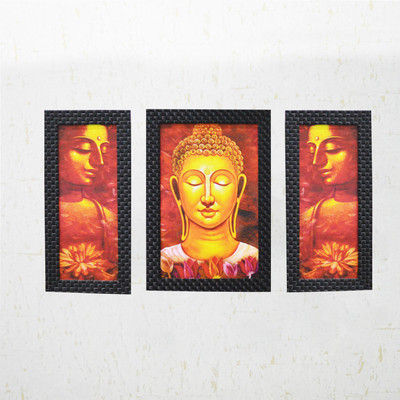 eCraftIndia Lord Buddha UV Matt Textured Ink 14 inch x 24 inch Painting(With Frame, Pack of 3)