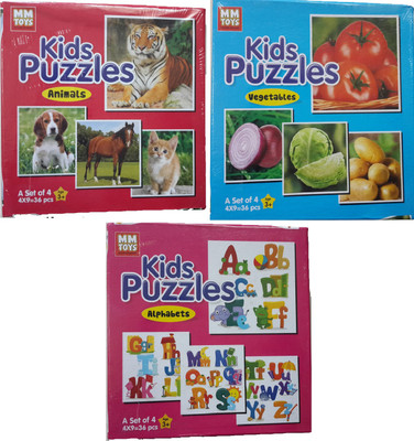 

NILSEA , MMT Kids Puzzle Set of 3- Animals+Vegetables+Alphabets | Perfect Gift for Kids(3 Pieces)