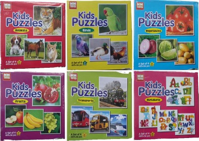 NILSEA , MMT Kids Puzzle Set of 6- Animals+Birds+Vegetables+Fruits+Transports+Alphabets | Perfect Gift for Kids(6 Pieces)