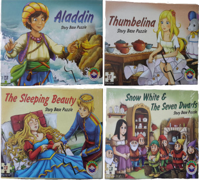 

NILSEA , MMT Story Base Puzzle Set of 4- Aladdin+Thumbelina+The Sleeping Beauty+Snow White & The Seven Dwarfs | Perfect Gift for Kids(4 Pieces)