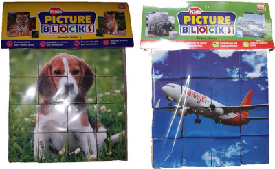 

NILSEA , MMT Kids Picture Blocks Set of 2- Animals+Transports | Perfect Gift for Kids(2 Pieces)
