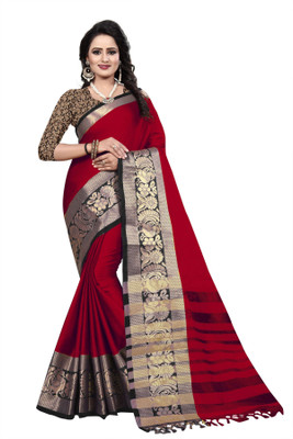 Bombey Velvat Fab Printed Daily Wear Cotton Silk Saree(Maroon, Black)