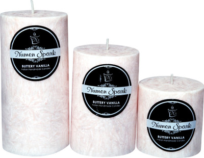 

Numen Spark Set Of 3 Buttery Vanilla Crystal Pillar Candle | Candles for Decoration | Candles for Bedroom(1300 g)