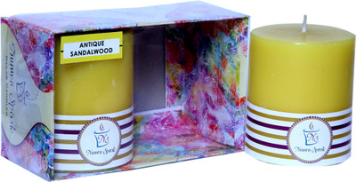 

Numen Spark Set Of 2 Antique Sandalwood Solid Pillar Candle (2.5X3 Inches, Yellow) | Candles for Decoration | Candles for Bedroom(400 g)