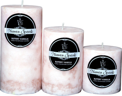 

Numen Spark Set Of 3 Buttery Vanilla Mottled Pillar Candle | Candles for Decoration | Candles for Bedroom(1300 g)