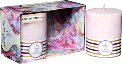 

Numen Spark Set Of 2 Buttery Vanilla Mottled Pillar Candle (2.5X3 Inches, Beige) | Candles for Decoration | Candles for Bedroom(400 g)