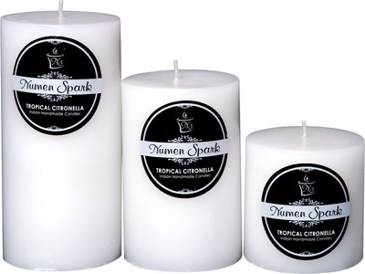 

Numen Spark Set Of 3 Tropical Citronella Solid Pillar Candle | Candles for Decoration | Candles for Bedroom(1300 g)