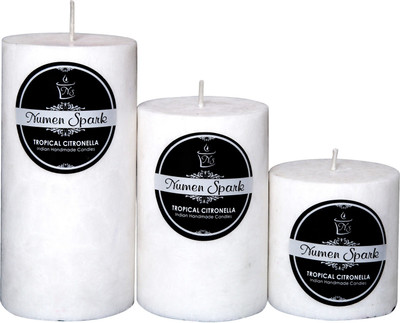 

Numen Spark Set Of 3 Tropical Citronella Crystal Pillar Candle | Candles for Decoration | Candles for Bedroom(1300 g)