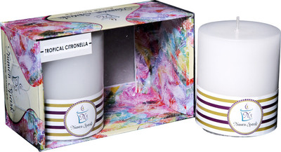 

Numen Spark Set Of 2 Tropical Citronella Solid Pillar Candle (2.5X3 Inches, White) | Candles for Decoration | Candles for Bedroom(400 g)
