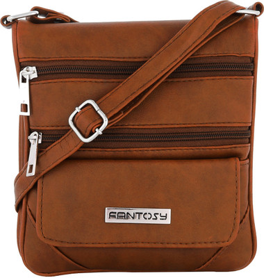 Fantosy Women Casual Tan Leatherette Sling Bag