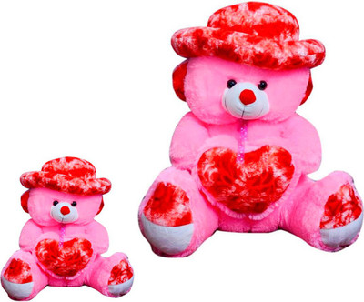 

ATTRACTIVE 4 FEET SOFT CUTE SITTING CAP & HEART TEDDY BEAR WITH 1 FEET SMALL TEDDY BEAR - 120 cm(Pink)
